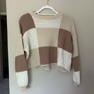 Tan color block crop sweater